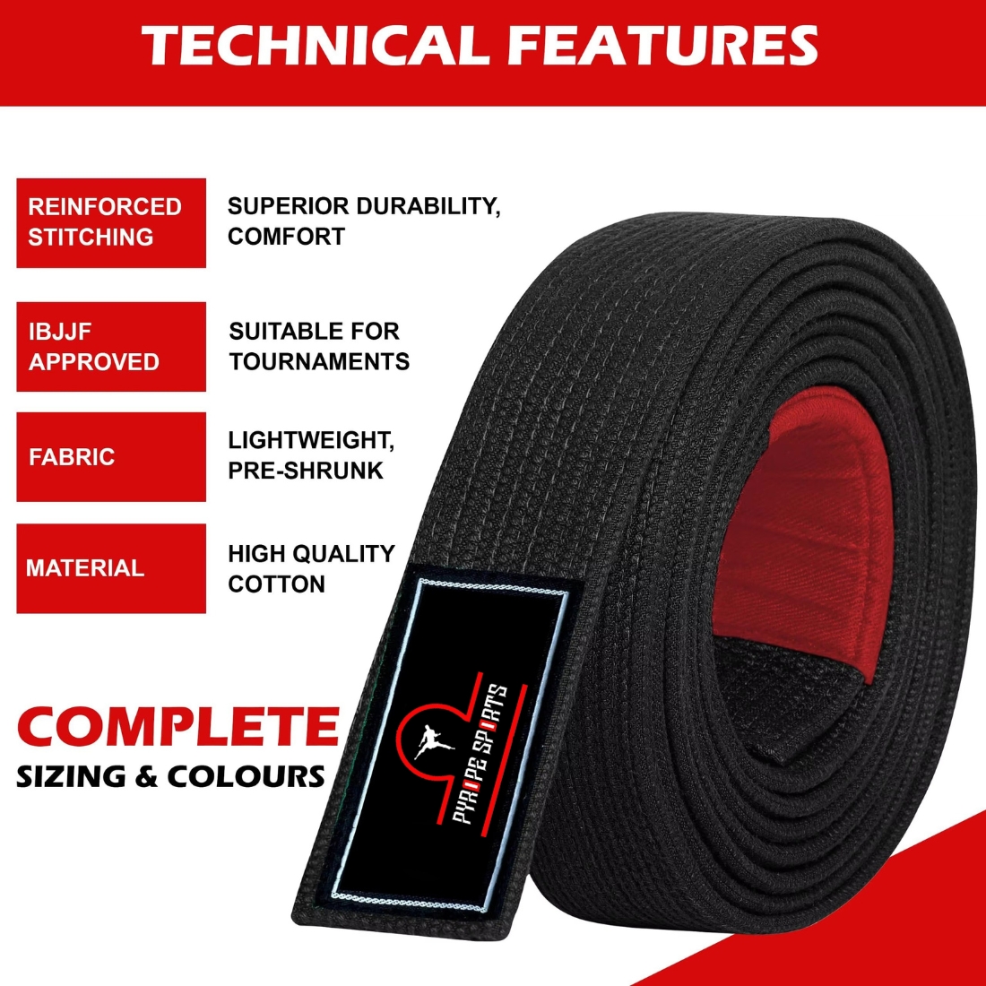 BJJ Black Belt with Red Bar IBJJF Approved Brazilian Jiu Jitsu Belt Premium Cotton - Image 3