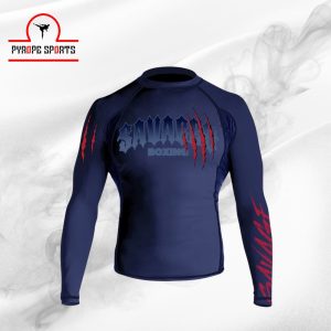 Men’s Compression Rash Guard – Savage Boxing MMA BJJ Training Shirt | Long Sleeve Gym Wear