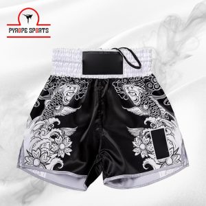 Premium Koi Fish Muay Thai Shorts – Black & White Fighter Edition