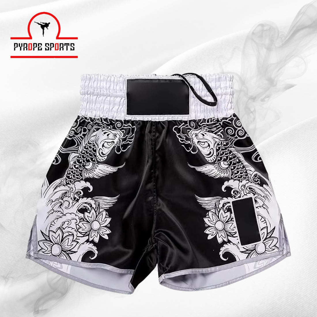 Premium Koi Fish Muay Thai Shorts – Black & White Fighter Edition